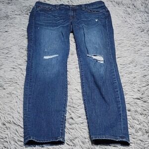 J Crew Toothpick Jeans Womens 28 29x28 Blue Distressed Holes Skinny Denim F5637